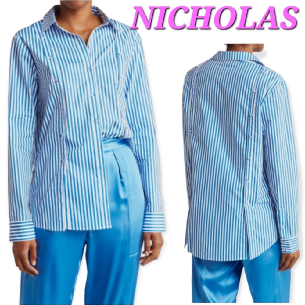 Nicholas Blue and White Striped Shirt